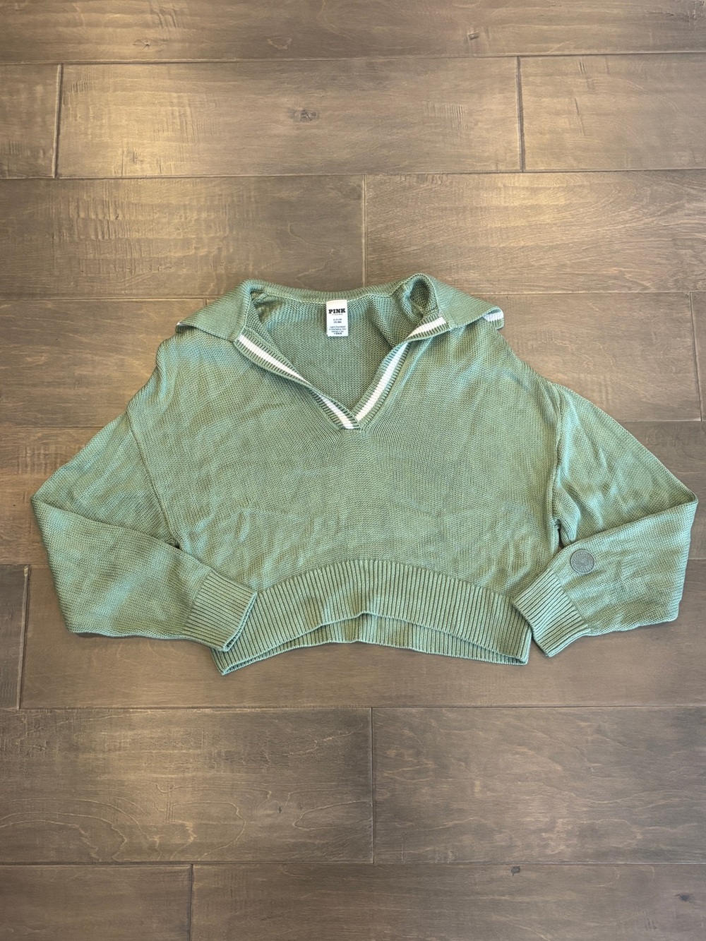 PINK Victoria's Secret Sage Green V-Neck Cropped Sweater